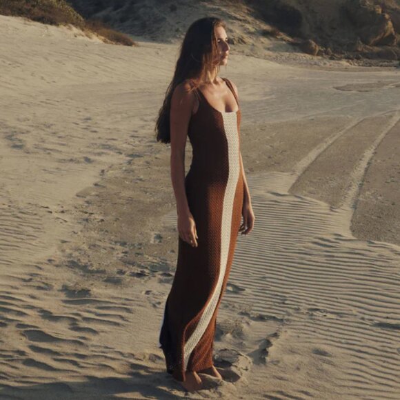 Palmacea | Fara Textured Nilo Brown Maxi Dress | NWT - Picture 1 of 10